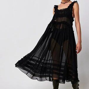 Free People Black Sheer Midi Dress